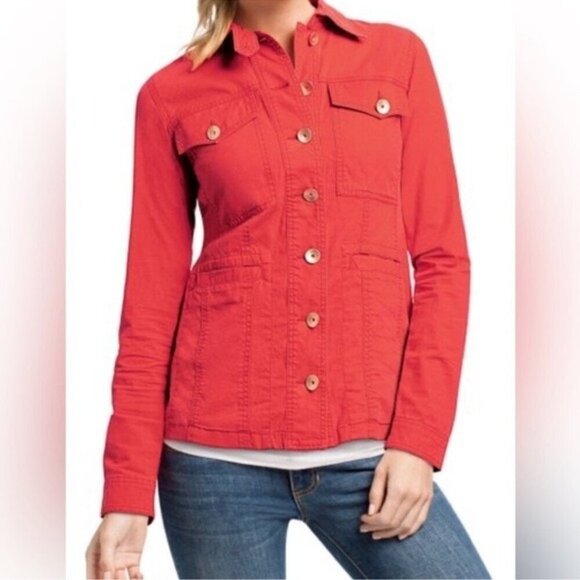 CAbi #727 Taylor Utility Ruffle Back Button Down Jacket Size S Small - Picture 1 of 9